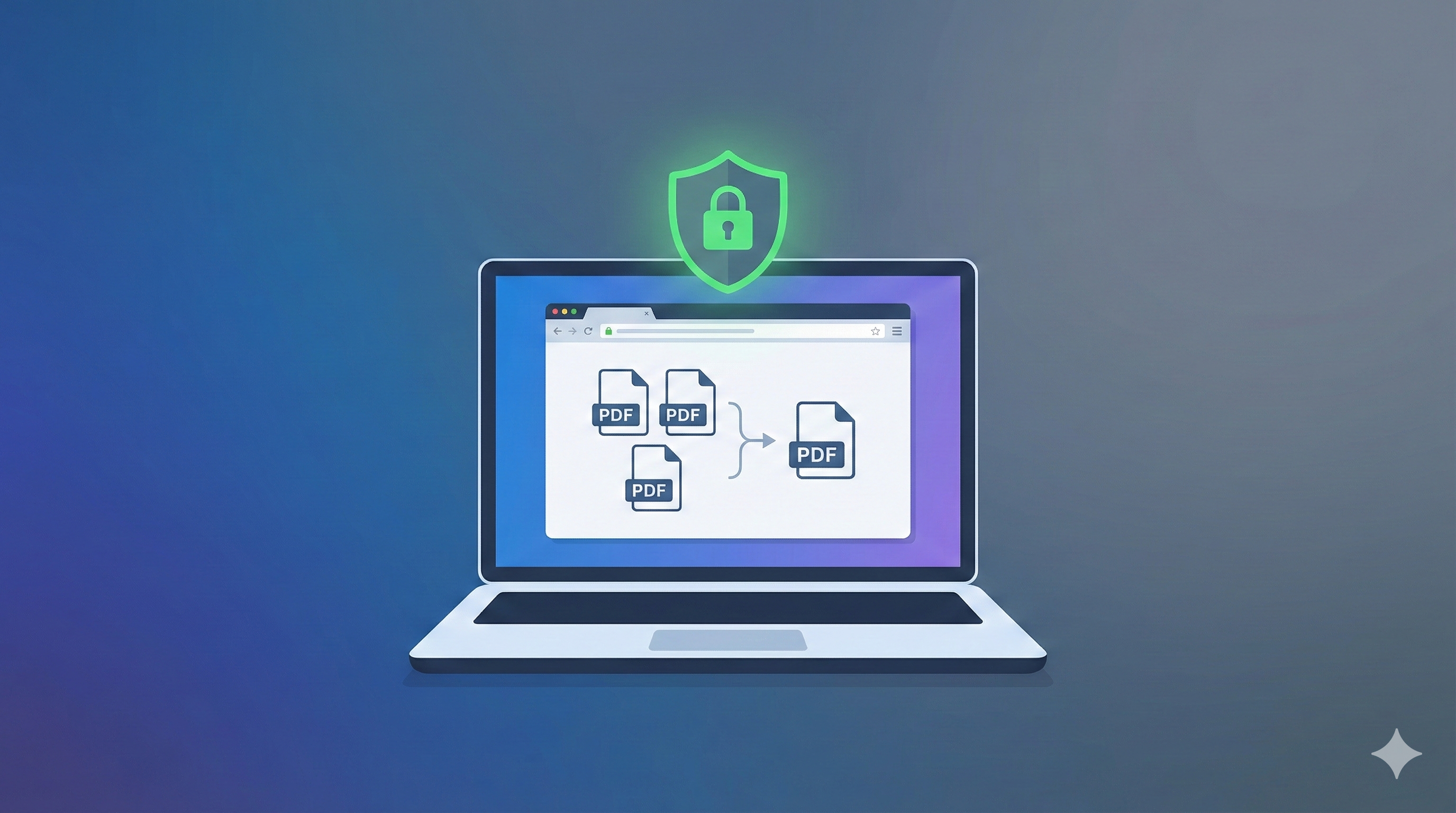 Secure client-side PDF merger interface on a laptop