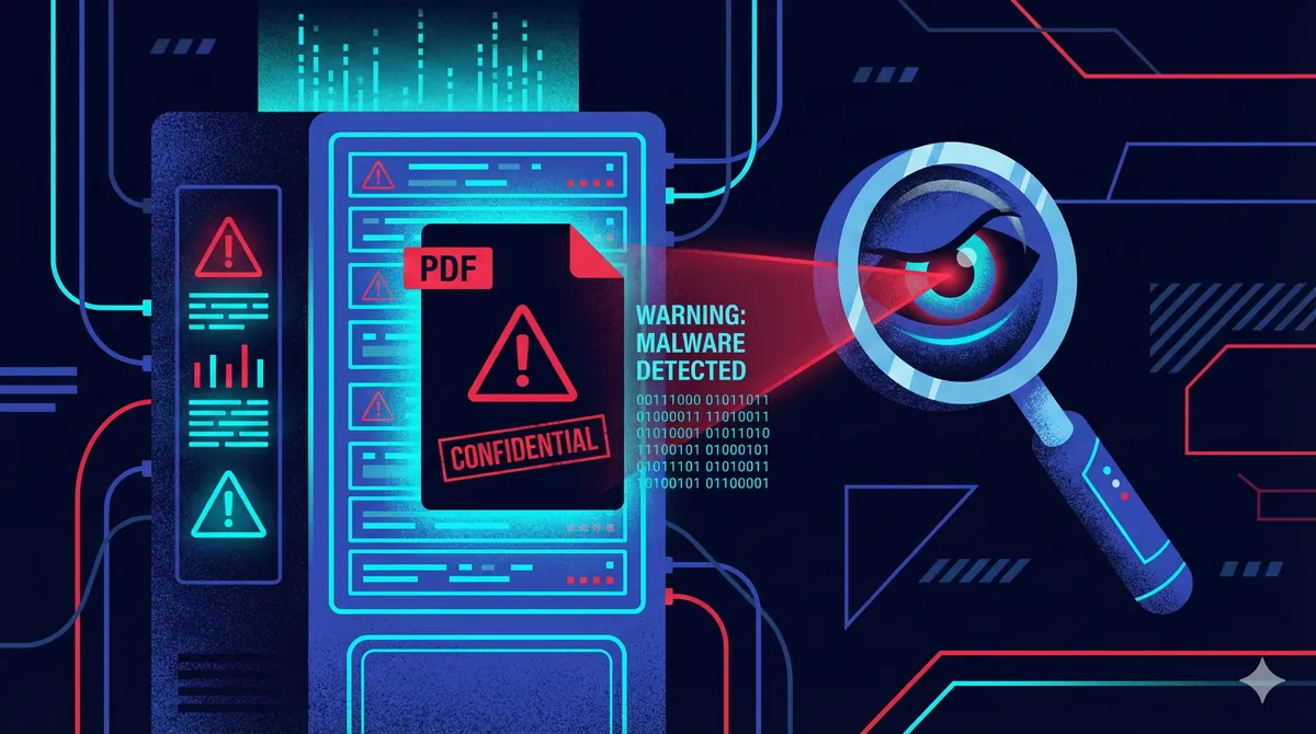 Illustration of a server scanning a private PDF document
